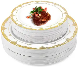Bbst — assiettes à dîner de 10.25 pouces et assiettes à Dessert de 7.5 pouces, ensembles d'assiettes en plastique à bordure dorée pour fête de mariage