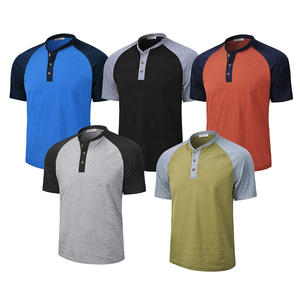 Camiseta Henley Casual de Manga Corta 100% Algodón para Hombre, ODM OEM Personalizada, Lisa, Teñida, Antiarrugas, Transpirable - Product Image 1