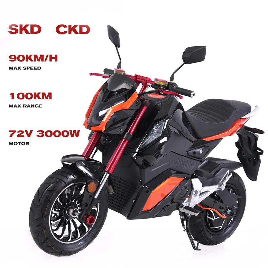SKD Hot Product 72v 90km/H 3000w Easy To Maintain High Speed Electric Motorcycle With Wheel