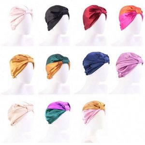 Bonnet Turban en Satin Soyeux Uni Unisexe Ajustable pour Usage Quotidien, Sommeil et Soins Oncologiques - Vente en Gros, Livraison Rapide, Personnalisable OEM - Product Image 2