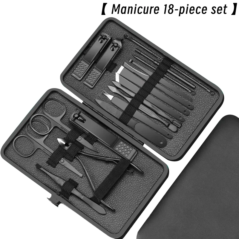 Professional 18 Pieces Manicure Set Stainless Steel Nail clipper set Scissors Trimmer Grooming Kit With Luxurious Travel Case