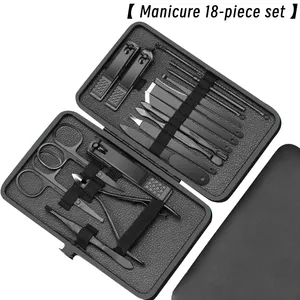 Conjunto de manicure profissional de aço inoxidável 18 peças, aparador de unhas, kit de limpeza com estojo de viagem luxuoso