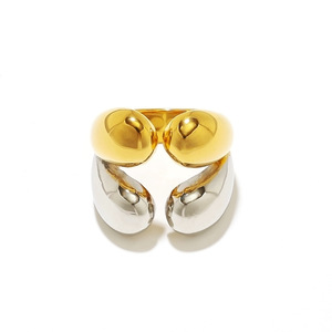 Stainless Steel <b>Ring</b> Gold Plated Two Tone Geometric Shape Open Design Women's Fashion Jewelry Gift - Product Image 4