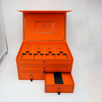 Boîte d'emballage cosmétique de luxe vide en carton orange à double couche avec tiroir coulissant pour parfum, cadeau, soin de la peau, sérum
