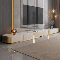 Ensemble meuble TV et table basse en bois massif, style moderne minimaliste de luxe léger, avec plateau en pierre extra long, pour petit appartement et salon