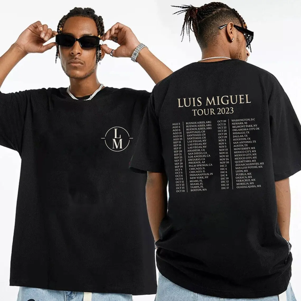 最高品質のファッションヒップポップ半袖ルイスミゲルツアーシャツファンミュージックユニセックスカスタム両面プリントTシャツ