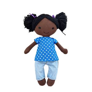 دمية قماشية سوداء لطيفة بطول 35 سم للفتيات، لعبة صغيرة قابلة للتخصيص مع ملابس منقطة، دمية أطفال ناعمة محشوة 100% بقطن البولي بروبيلين - Product Image 3