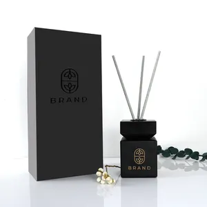 Cổ Phiếu Đã Sẵn Sàng Matte Màu Đen Bóng Màu Đen Vuông 100Ml 200Ml Rỗng Reed Tươi Không Khí Thủy Tinh Khuếch Tán Chai Với Nắp Bằng Gỗ