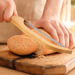 Wooden <b>bread</b> slicer, biscuit knife, serrated <b>bread</b> knife, simple baking solid wood <b>bread</b> <b>cutter</b>, kitchen tool - Product Image 2