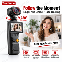Caméra portable Tokdance 4K avec stabilisateur à axe unique, reconnaissance gestuelle IA, écran rotatif de 1,5 pouces, batterie remplaçable