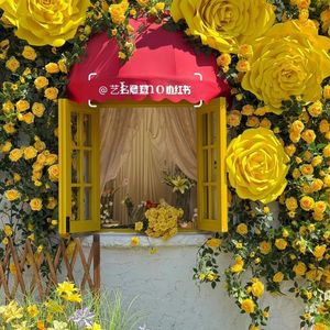 Guirlandes de fleurs artificielles en soie, roses jaunes en cascade, pour la décoration d'entrée de centre commercial, aménagement paysager mural floral - Product Image 2