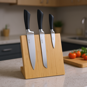 KESPER <b>Knife</b> Block With 3 Stainless Steel <b>Knives</b> Bamboo Stand Kitchen Cutlery <b>Set</b> - Product Image 3