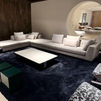 Ensemble de canapés de jardin en tissu de design italien, canapé en mousse en forme de L, canapé modulaire sectionnel pour salon, villa, appartement