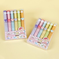 Ensemble de surligneurs mignons anti-stress à tête souple, mini, à pointe oblique rotative, en ABS+PP, 6 couleurs, pour journal d'enfant, cadeau