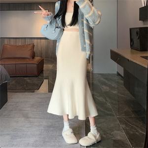 Jupes longues décontractées en tricot à taille élastique, 3 coloris, couleur unie, mode pour femmes - Product Image 2