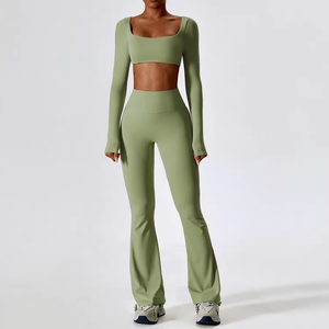 Conjunto de Yoga de 2 Piezas para Entrenamiento Ropa Deportiva para Mujer de Manga Corta y <span class=keywords><strong>Leggings</strong></span> para Fitness y Gimnasio Transpirable de Alta Elasticidad - Product Image 5