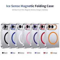 Étui de téléphone pliable magnétique en PC renforcé transparent anti-jaunissement avec protection de caméra surélevée et verre trempé antichoc pour iPhone Duo