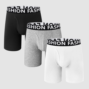 Premium Cotton Boxer Underwear Large Logo Wholesale Underpants Long Leg Breathable Open Front Mid Rise Custom <b>Men</b> Boxer Brief - Product Image 2
