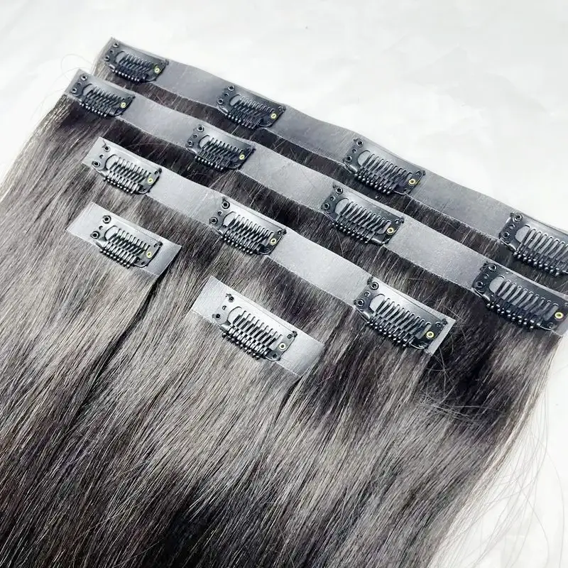 Klip rambut manusia yang belum diproses sesuai pesanan ekstensi rambut manusia klip rambut dalam ekstensi