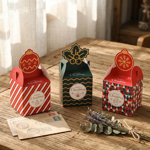 Custom <b>Christmas</b> Party Favor <b>Box</b> OEM Printed Folding Paper Gable <b>Gift</b> Packaging Wholesale Vietnam Manufacturer Direct Sell - Product Image 1