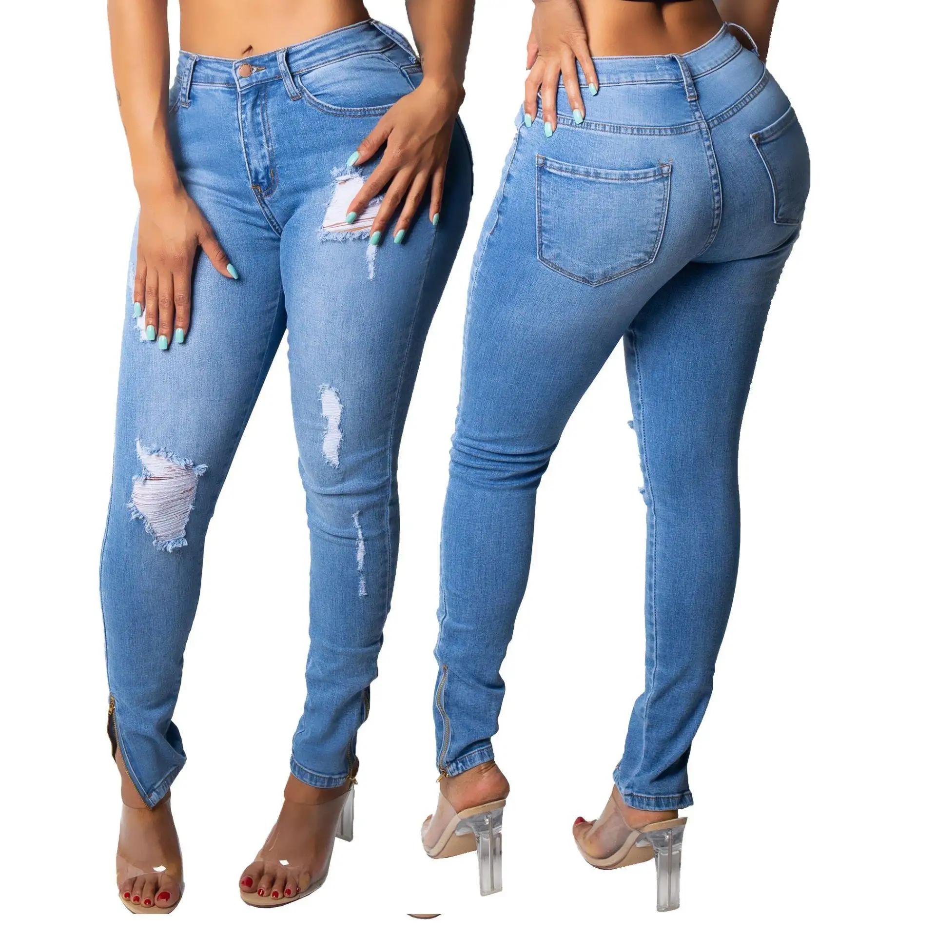 Женские трикотажные джинсовые брюки в наличии/отгрузка отмена товаров по дешевой цене