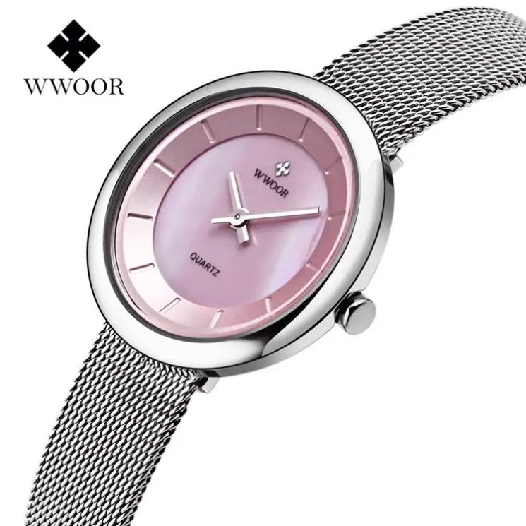 WWOOR 8820 hot sell purple women quartz watch complications Mesh band water proof ultra slim Diamond low moq watch design