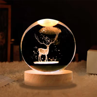 Lampe de Nuit Boule 3D Boule de Cristal Lumineuse 6cm USB Style Décoration Noël Led Veilleuses Bureau Maison Décoration
