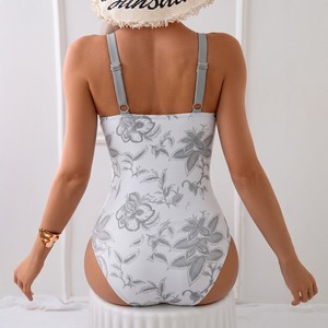 Traje de baño de una pieza para mujer, estampado floral, poliéster, cuello alto, traje de baño para playa, Smlxlxxl - Product Image 4