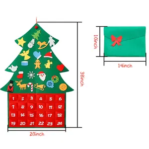 Ready to ship Wholesale DIY wall mount Tabletop Artificial Felt Christmas Tree Advent Calendar