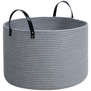 Cesta de Almacenamiento con Asas de Cuero, Cesta Tejida de Cuerda de Algodón, Cesta de Almacenamiento para Artículos Diversos de Mesa, Cesta de Almacenamiento para el Hogar - Product Image 3