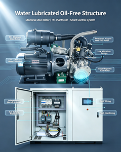 เครื่องอัดอากาศแบบสกรูไร้น้ำมัน APCOM 15kW ประสิทธิภาพสูง ระบบหล่อลื่นด้วยน้ำ ระดับเสียง ISO Class 0 เหมาะสำหรับห้องปฏิบัติการ - Product Image 4