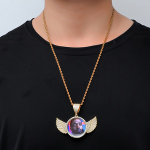 <strong>Best</strong> Selling Trendy <strong>Medallion</strong> Photo Picture Frame Pendant Trays Iced CZ Angel Wings Heart-shaped Charm <strong>Necklace</strong> Rope Pearl - Product Image 5