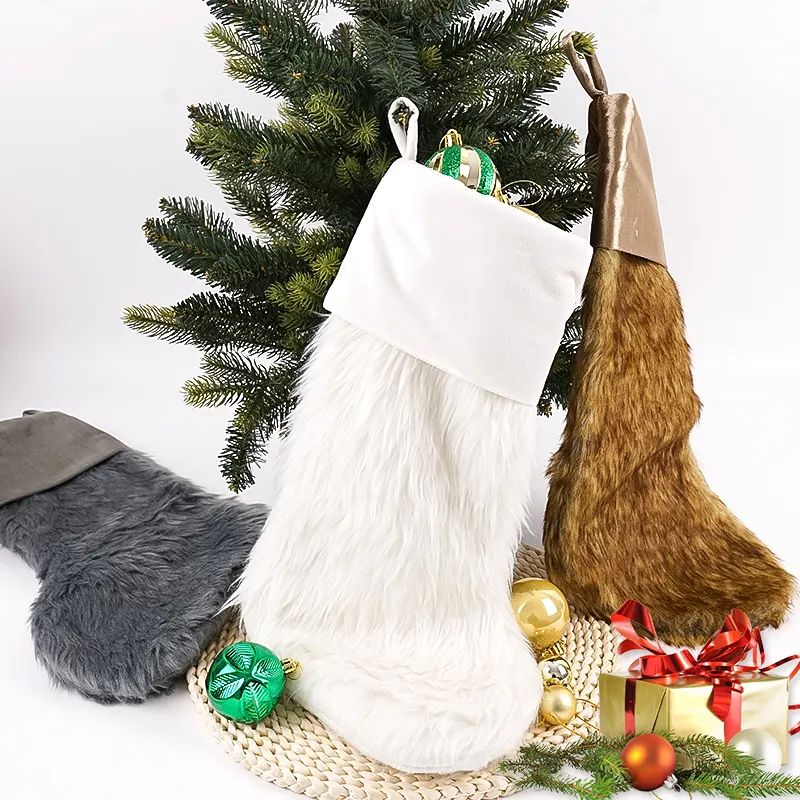 Calze di Natale personalizzate in pelliccia finta Premium da 20 pollici con Logo OEM