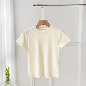 Custom Summer Heavy <b>Weight</b> <b>Blank</b> Cotton Slim Fit Women's T-shirts O-neck Casual Wholesale - Product Image 3