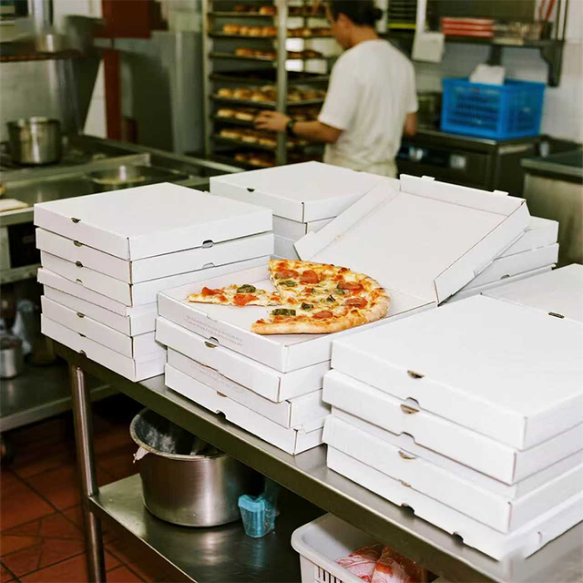 9 Inch 12 Inch 14 Inch Recycled White Cardboard Corrugated Paper Pizza Boxes Wholesale for Restaurant Delivery with Custom Logo