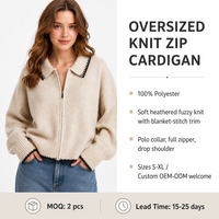 Pull cardigan personnalisé avec logo pour femme, tricoté, manches longues, col polo, couleur unie, mode décontractée, hiver, polyester, usine OEM & ODM