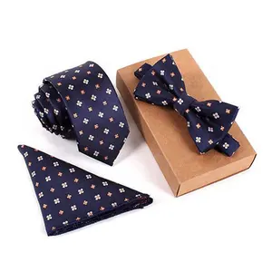Yeni el yapımı yumuşak çeşitli moda kravat papyon ve cep kare seti