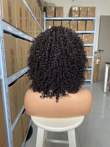 Parrucca corta brasiliana riccia capelli umani 230g <span class=keywords><strong>parrucche</strong></span> senza colla di colore naturale con frangia Remy vergine parrucca riccia fatta a macchina - Product Image 6