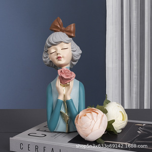 Resina fiore ragazza fiore decorazione in resina vaso di lusso high-end sala da soggiorno TV elementi di fiori casa cose buone - Product Image 5