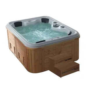 1.84 meter length home garden use wooden bathtub with lid on , air jet massage wood bathtub