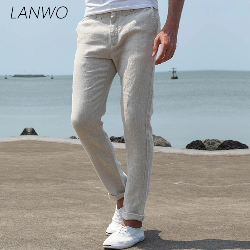 2021 Fashion High Quality Men Linen Casual Pants Solid Men's Long Pants Slim Straight Linen Cotton Trousers