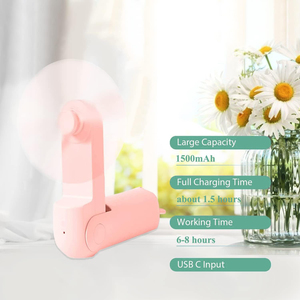 Mini ventilateur portable électrique rechargeable pliable avec logo personnalisé, lumière LED et batterie externe intégrée - Product Image 2