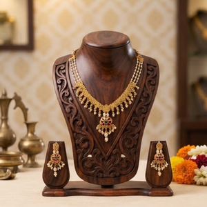 Conjunto de Joyería Nupcial Prayom Tradicional Chapado en Oro con Perlas de Agua Dulce, Collar y Aretes Kundan para Bodas, Fiestas y Eventos - Product Image 6