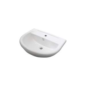 Lavabo en céramique de style moderne et épuré de 65 cm avec égouttoir pour salle de bain, hôtel, appartement, application sanitaire - Product Image 1