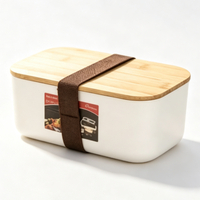 Boîte à lunch japonaise en plastique PP avec couvercle en bambou compatible micro-ondes, récipient portable pour aliments, idéal pour l'école, la cuisine et le camping