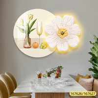 Jam dinding akrilik led, jam dinding lampu kreatif, lukisan latar belakang restoran, bunga Nordik