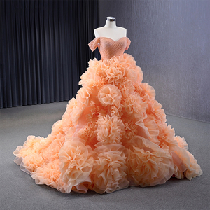 Robe de soirée 2023 en tulle rose, épaules dénudées, longueur ras du sol, décolleté cœur, à volants, pour femme, occasions formelles Rsm231109 - Product Image 5