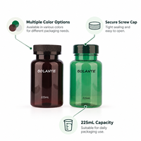 Flacon de pilules en plastique PET résistant à la lumière, 225cc, personnalisé avec impression sérigraphique, estampage à chaud doré et impression UV, pour contenants de capsules nutraceutiques