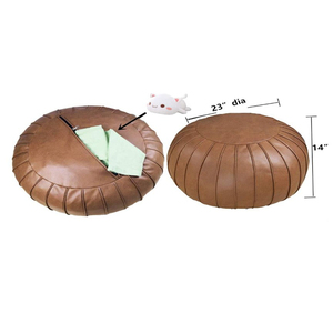 Pouf en daim fait à la main, Pouf en similicuir, rangement 23x14, coussin de sol rond, repose-pieds <span class=keywords><strong>marocain</strong></span> - Product Image 6