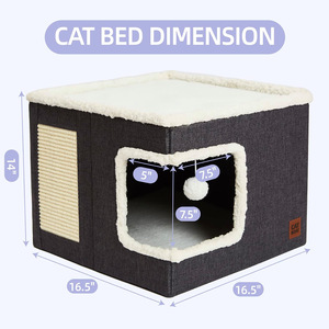 Lit <span class=keywords><strong>Cube</strong></span> <span class=keywords><strong>Chat</strong></span> Moderne Mignon avec Scratch Pad & Hideaway Tente Feutre Motif Couvert Cave Meubles pour Chats d'Intérieur - Product Image 3